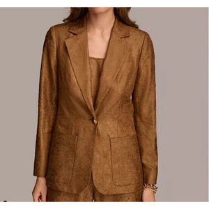 Donna Karan New York Bronze Crinkle Textured One Button Suit Jacket Sz 12